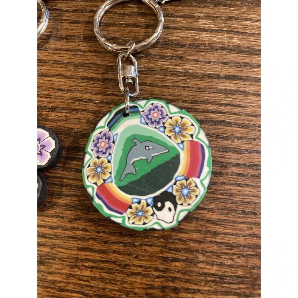 Y2K Fimo Sculpey Clay Yin Yang Dolphin Charm Strap Keychain Novelty